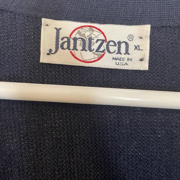 Vtg Jantzen Navy Blue Knit Cardigan XL Men’s Sweater Fold Cuff Retro Grandpa 80s - Picture 2 of 6